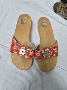Vintage Dr Scholls Limited Edition Paul Frank Sandals, Julius the Monkey, Red 9